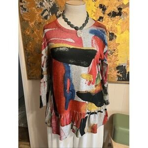 Jess & Jane Bell Sleeved Art to Wear Skirted Top M